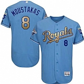 Glued Kansas City Royals #8 Mike Moustakas Light Blue FlexBase 2015 World Series Champions Gold Program Baseball Jersey,baseball caps,new era cap wholesale,wholesale hats